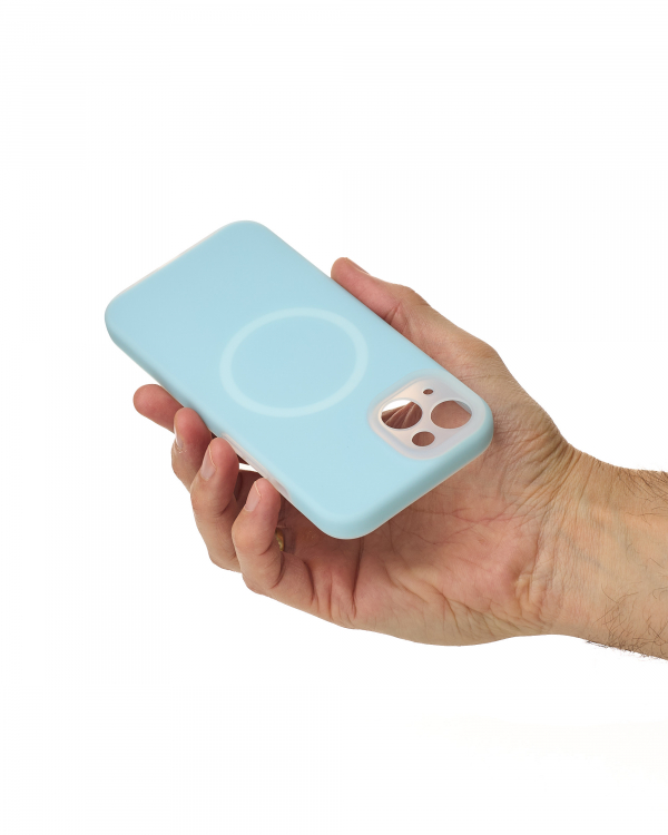 Чехол Liquid Silicone Full с поддержкой MagSafe для iPhone 15 blue fog