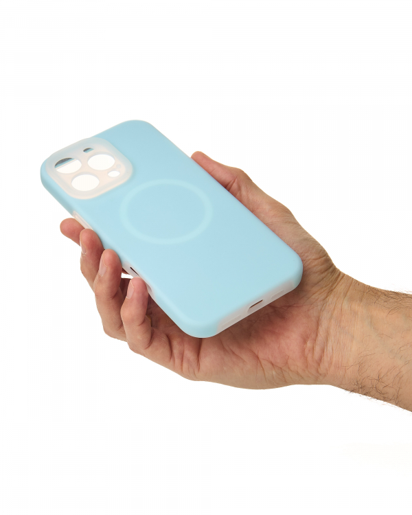 Чехол Liquid Silicone Full с поддержкой MagSafe для iPhone 16 Pro Max blue fog