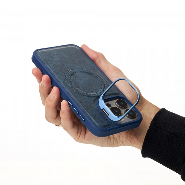 Чехол LEATHER CAMERA CASE с поддержкой MagSafe для iPhone 14 Pro темно-синий