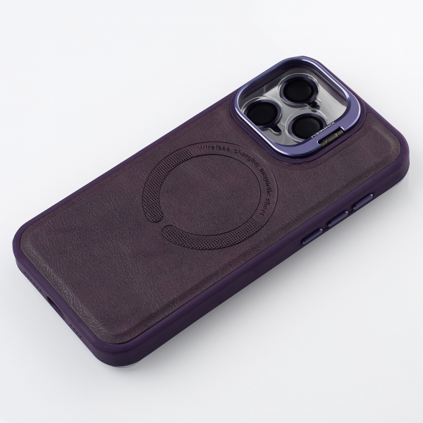 Чехол MagSafe LEATHER CAMERA CASE для iPhone 15 Pro темно-фиолетовый