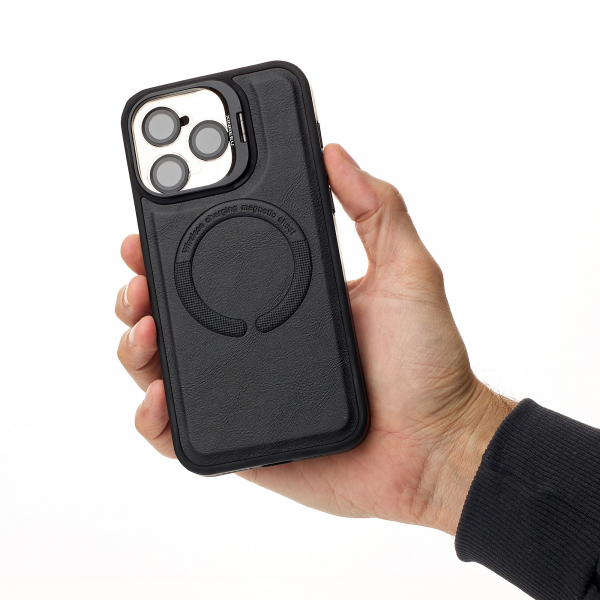 Чехол MagSafe LEATHER CAMERA CASE для iPhone 15 Pro черный