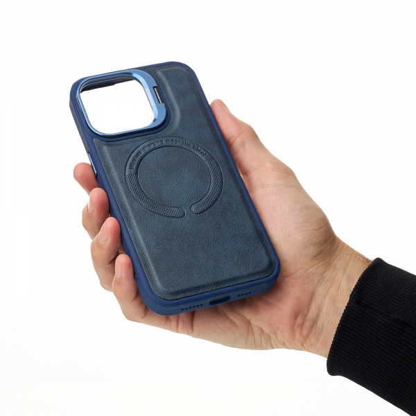 Чехол MagSafe LEATHER CAMERA CASE для iPhone 15 Pro Max темно-синий
