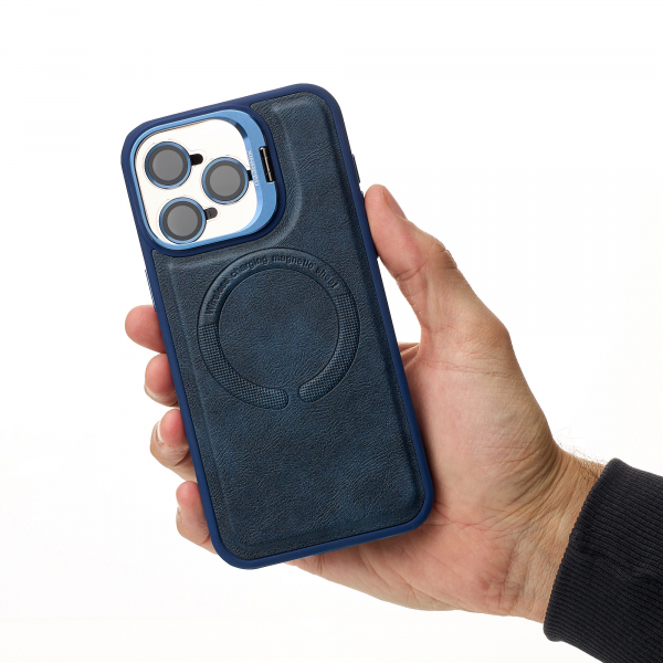 Чехол MagSafe LEATHER CAMERA CASE для iPhone 15 Pro темно-синий