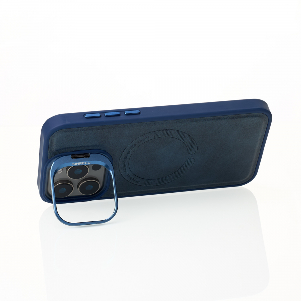 Чехол MagSafe LEATHER CAMERA CASE для iPhone 15 Pro темно-синий