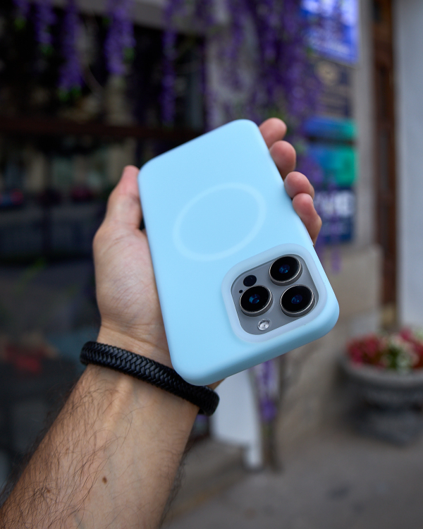Чехол MagSafe Liquid Silicone Full для iPhone 15 Pro Max blue fog