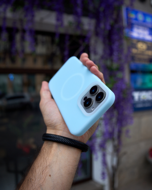 Чехол MagSafe Liquid Silicone Full для iPhone 15 Pro Max blue fog