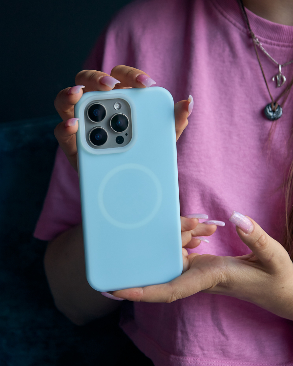 Чехол MagSafe Liquid Silicone Full для iPhone 15 Pro Max blue fog