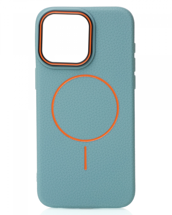 Силиконовый чехол Slim Ring Leather Textured с поддержкой MagSafe для iPhone 14 wave blue