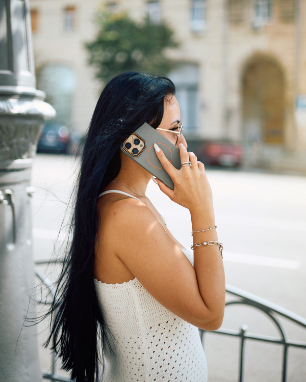 Силиконовый чехол Slim Ring Leather Textured с поддержкой MagSafe для iPhone 14 Pro stone gray