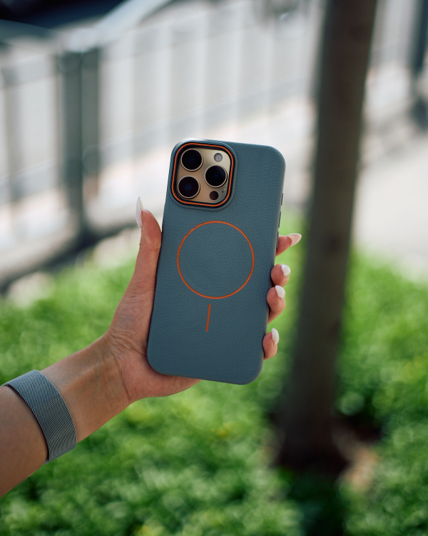 Силиконовый чехол Slim Ring Leather Textured с поддержкой MagSafe для iPhone 14 Pro stone gray
