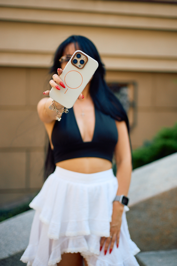 Силиконовый чехол Slim Ring Leather Textured с поддержкой MagSafe для iPhone 14 Pro Max natural titanium