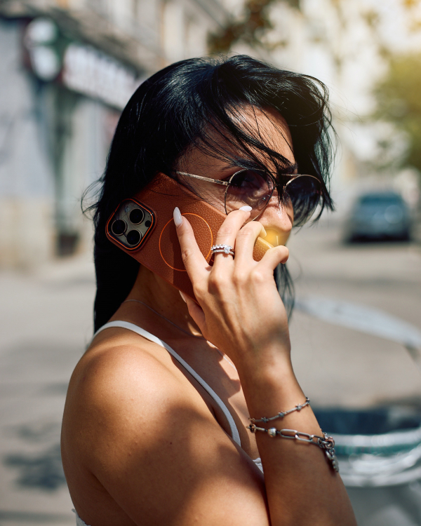 Силиконовый чехол Slim Ring Leather Textured с поддержкой MagSafe для iPhone 14 Pro Max desert titanium