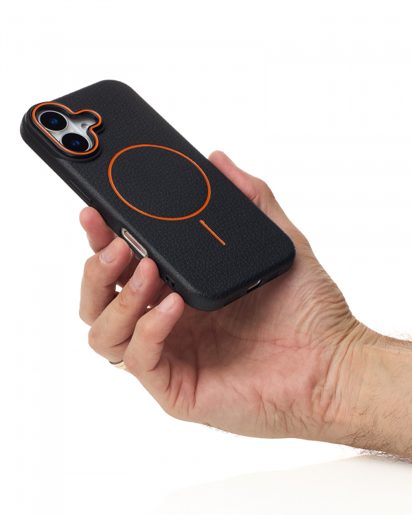 Силиконовый чехол Slim Ring Leather Textured с поддержкой MagSafe для iPhone 16 black