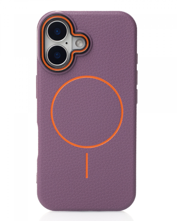 Силиконовый чехол Slim Ring Leather Textured с поддержкой MagSafe для iPhone 16 deep purple