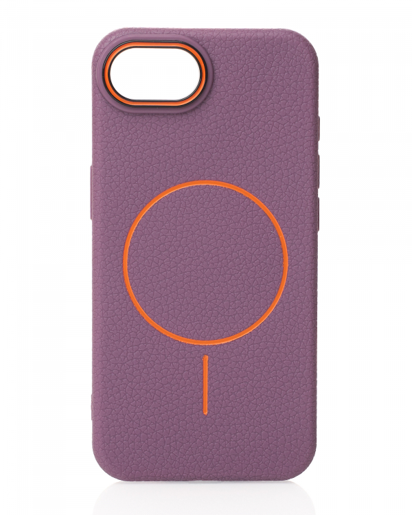 Силиконовый чехол Slim Ring Leather Textured с поддержкой MagSafe для iPhone 16E / iPhone 17E deep purple