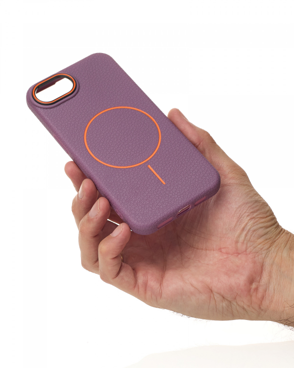 Силиконовый чехол Slim Ring Leather Textured с поддержкой MagSafe для iPhone 16E / iPhone 17E deep purple