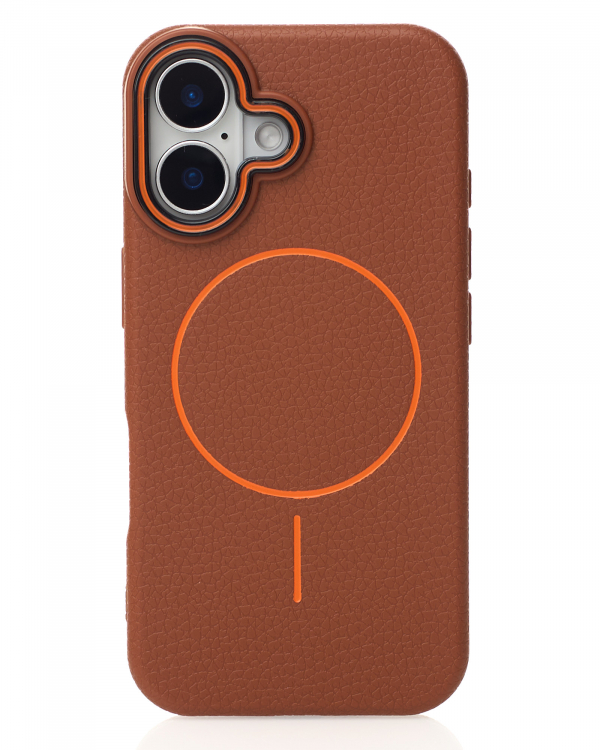 Силиконовый чехол Slim Ring Leather Textured с поддержкой MagSafe для iPhone 16 desert titanium