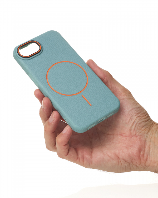 Силиконовый чехол Slim Ring Leather Textured с поддержкой MagSafe для iPhone 16E / iPhone 17E wave blue