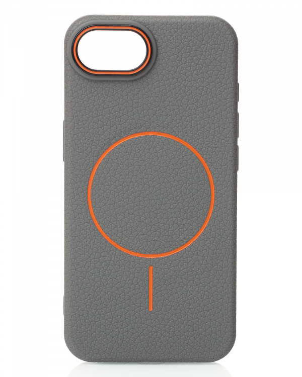 Силиконовый чехол Slim Ring Leather Textured с поддержкой MagSafe для iPhone 16E / iPhone 17E stone gray