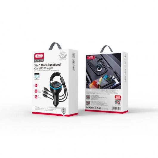 FM модулятор XO (BCC07) Bluetooth+3 DataCable/3.1A черный