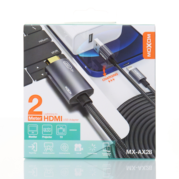 HDMI-кабель MOXOM (MX-AX28) Input:HDMI/ Output:Lightning+USB темно-серый