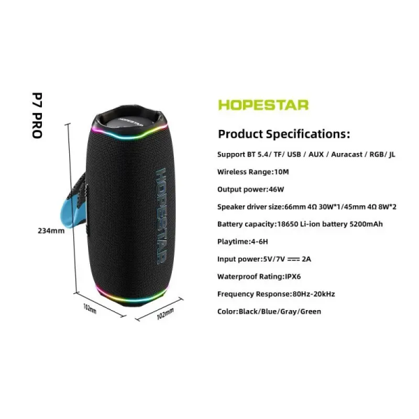 Колонка Bluetooth Hopestar P7 Pro green