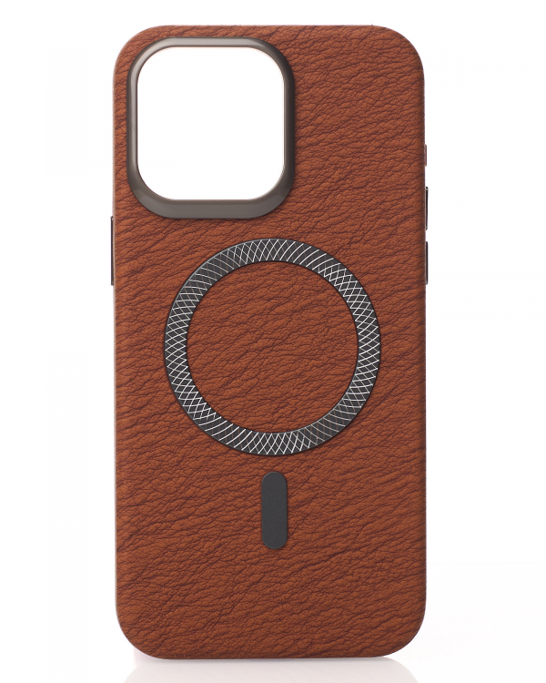 Чехол LUXURY Leather Case с поддержкой MagSafe для iPhone 15 brown