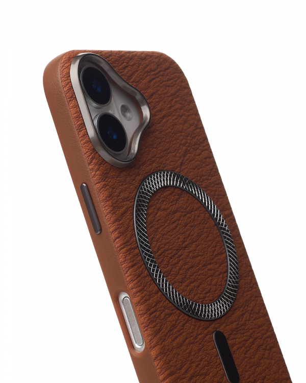 Чехол LUXURY Leather Case с поддержкой MagSafe для iPhone 16 brown