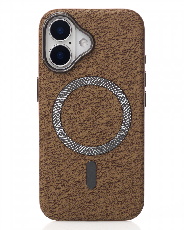Чехол LUXURY Leather Case с поддержкой MagSafe для iPhone 16 desert titanium
