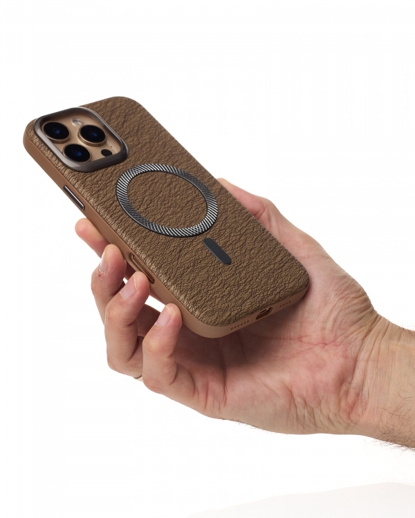 Чехол MagSafe LUXURY Leather Case для iPhone 16 Pro desert titanium