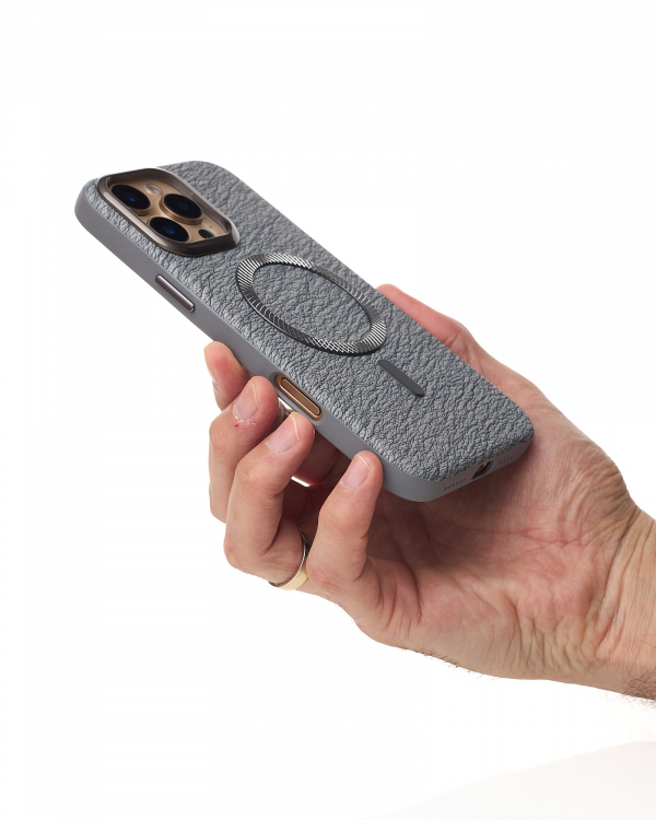 Чехол MagSafe LUXURY Leather Case для iPhone 16 Pro natural titanium