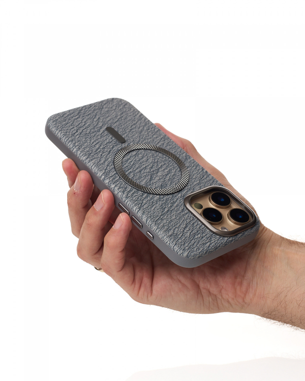 Чехол MagSafe LUXURY Leather Case для iPhone 16 Pro natural titanium