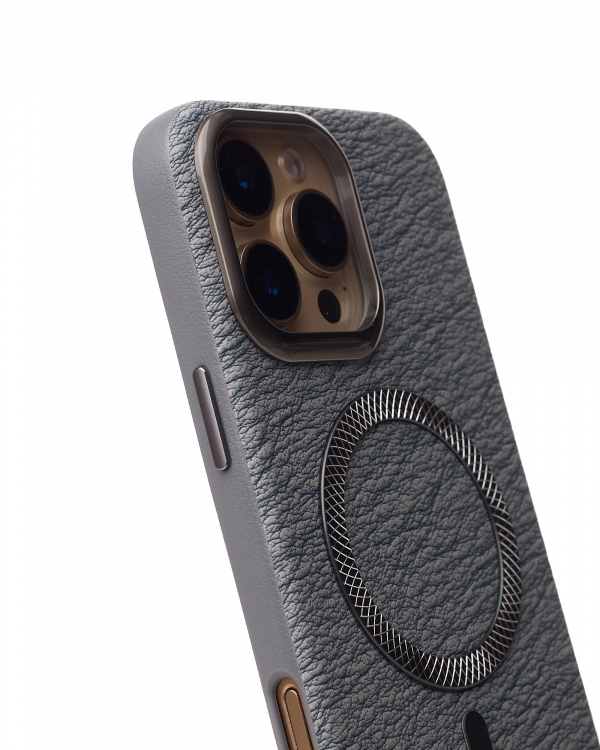 Чехол MagSafe LUXURY Leather Case для iPhone 16 Pro natural titanium