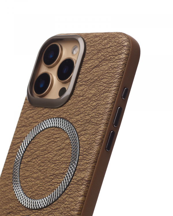 Чехол MagSafe LUXURY Leather Case для iPhone 16 Pro Max desert titanium
