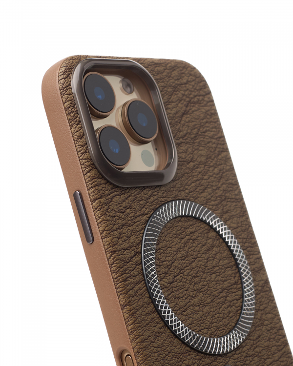 Чехол MagSafe LUXURY Leather Case для iPhone 16 Pro Max desert titanium