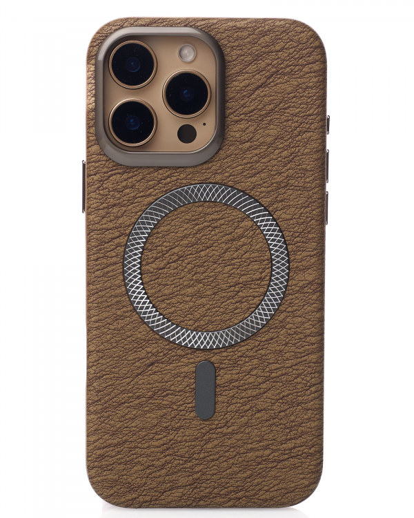 Чехол MagSafe LUXURY Leather Case для iPhone 16 Pro desert titanium