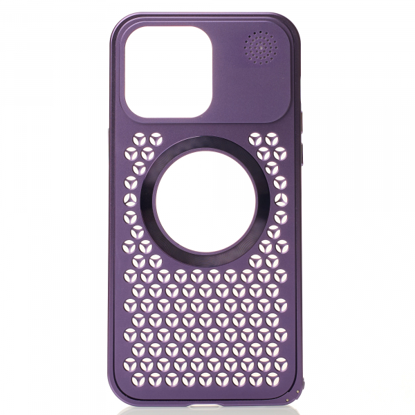 Металлический чехол MagSafe AROMA PERFORATED METAL для iPhone 14 Pro фиолетовый