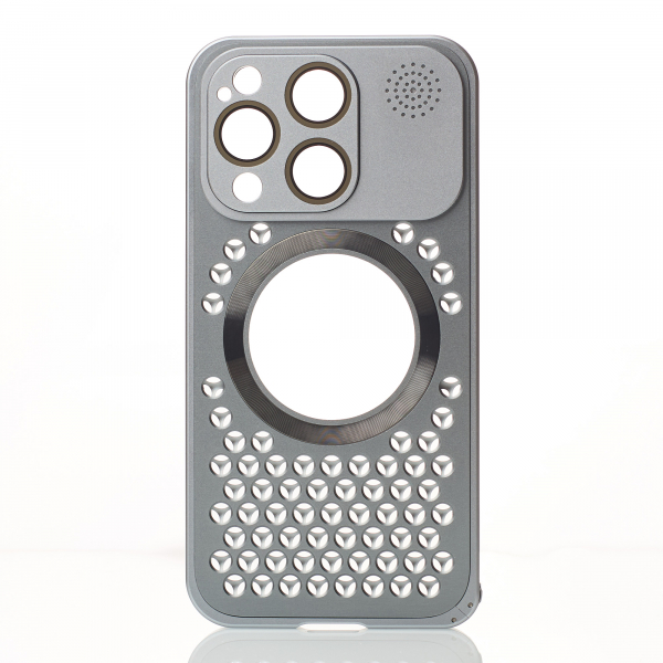 Металлический чехол MagSafe AROMA PERFORATED METAL для iPhone 14 Pro серый