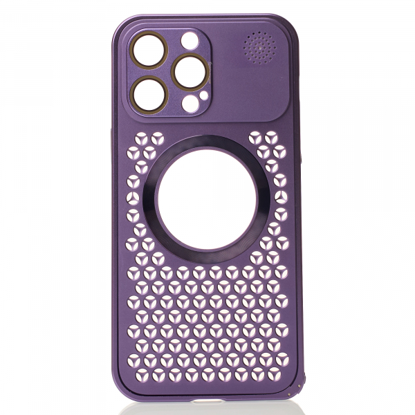 Металлический чехол MagSafe AROMA PERFORATED METAL для iPhone 14 Pro фиолетовый