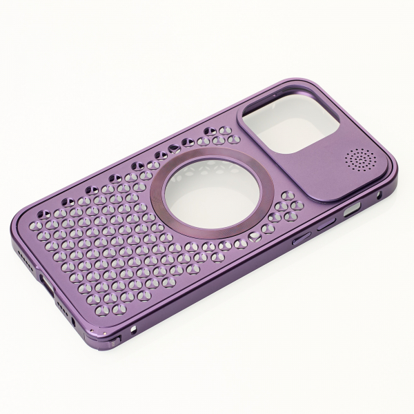 Металлический чехол MagSafe AROMA PERFORATED METAL для iPhone 14 Pro фиолетовый