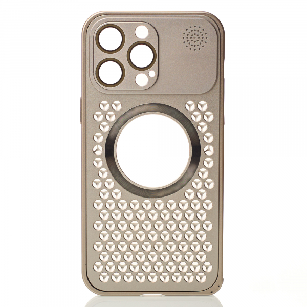 Металлический чехол MagSafe AROMA PERFORATED METAL для iPhone 14 Pro золотой