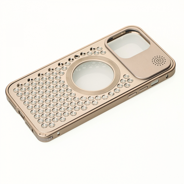 Металлический чехол MagSafe AROMA PERFORATED METAL для iPhone 14 Pro золотой