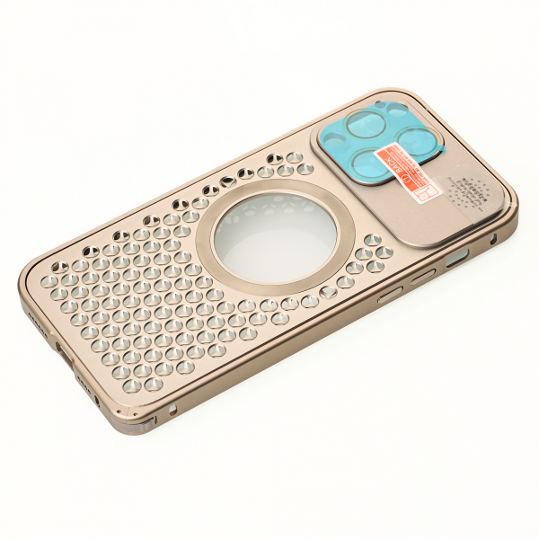 Металлический чехол MagSafe AROMA PERFORATED METAL для iPhone 14 Pro золотой
