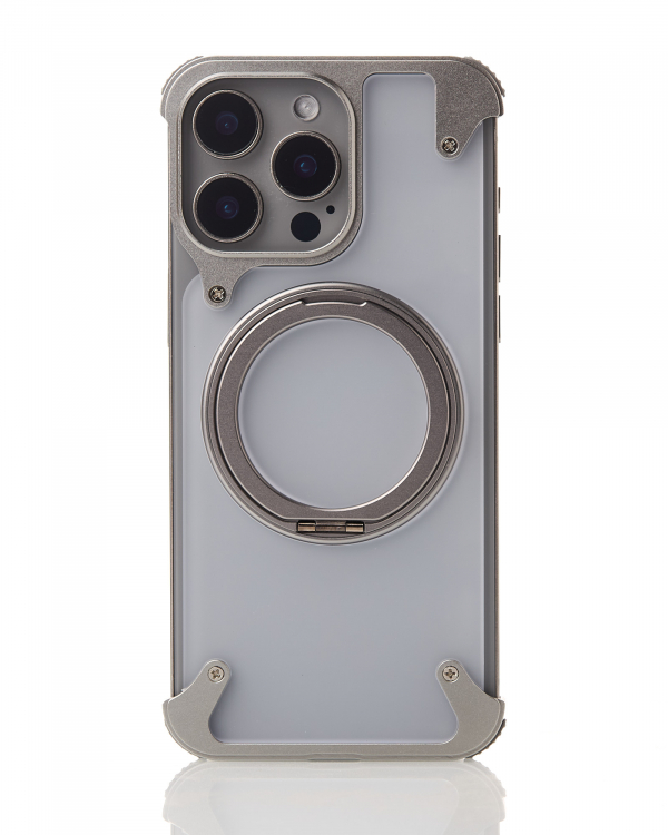 Металлический чехол MagSafe FOUR CORNER AIRBAGS для iPhone 15 Pro Max серый