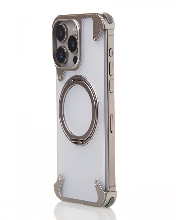 Металлический чехол MagSafe FOUR CORNER AIRBAGS для iPhone 15 Pro Max серый