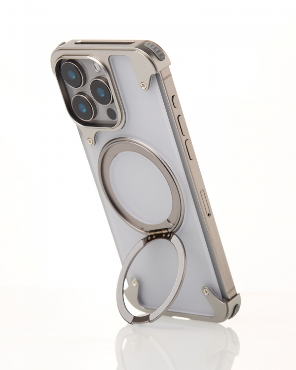 Металлический чехол MagSafe FOUR CORNER AIRBAGS для iPhone 15 Pro Max серый