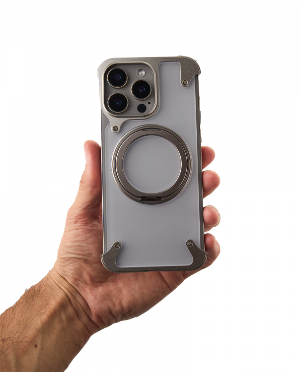 Металлический чехол MagSafe FOUR CORNER AIRBAGS для iPhone 15 Pro Max серый