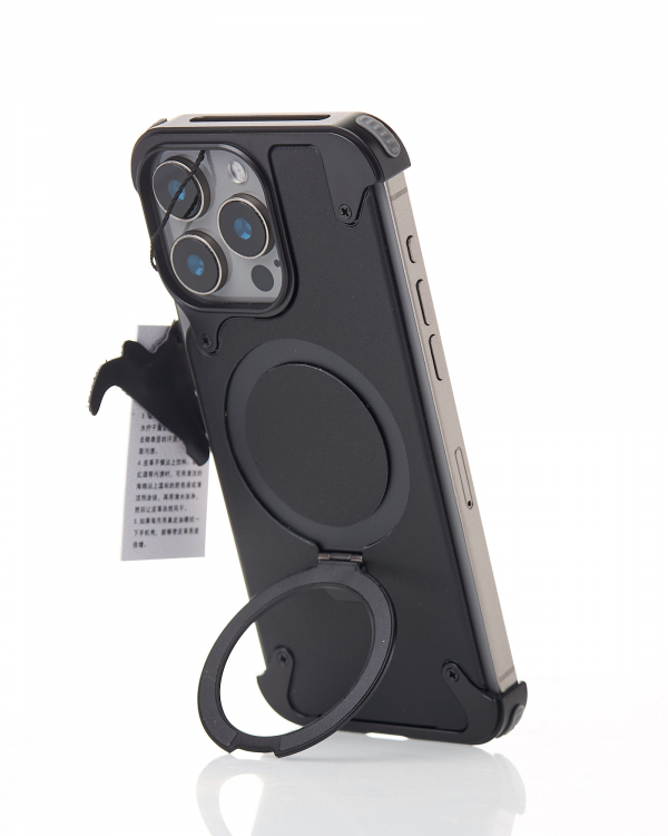 Металлический чехол MagSafe LEATHER METAL FRAME для iPhone 14 Pro Max черный