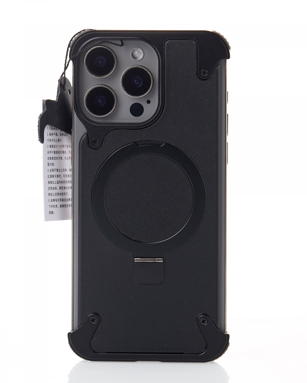 Металлический чехол MagSafe LEATHER METAL FRAME для iPhone 15 Pro Max черный