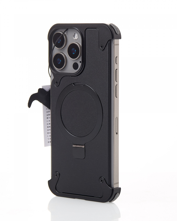 Металлический чехол MagSafe LEATHER METAL FRAME для iPhone 15 Pro Max черный